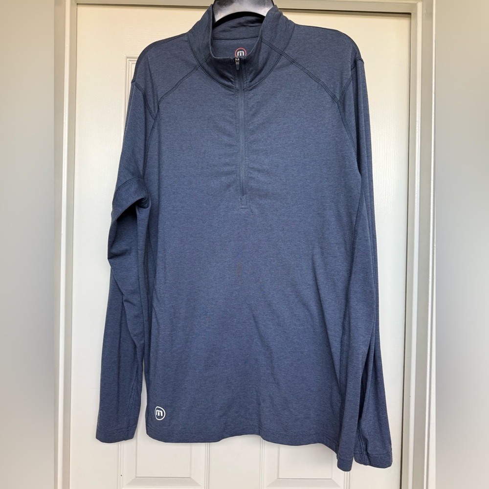 Travis Mathew Men's Quarter-Zip Pullover Jacket in Heathered Blue
